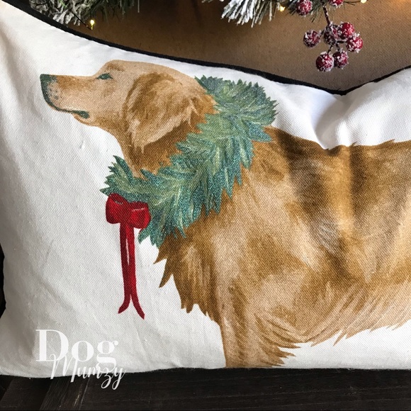 Golden Retriever Christmas Pillow Buttoned Holiday Designer Velvet Body Pillows - Picture 3 of 6